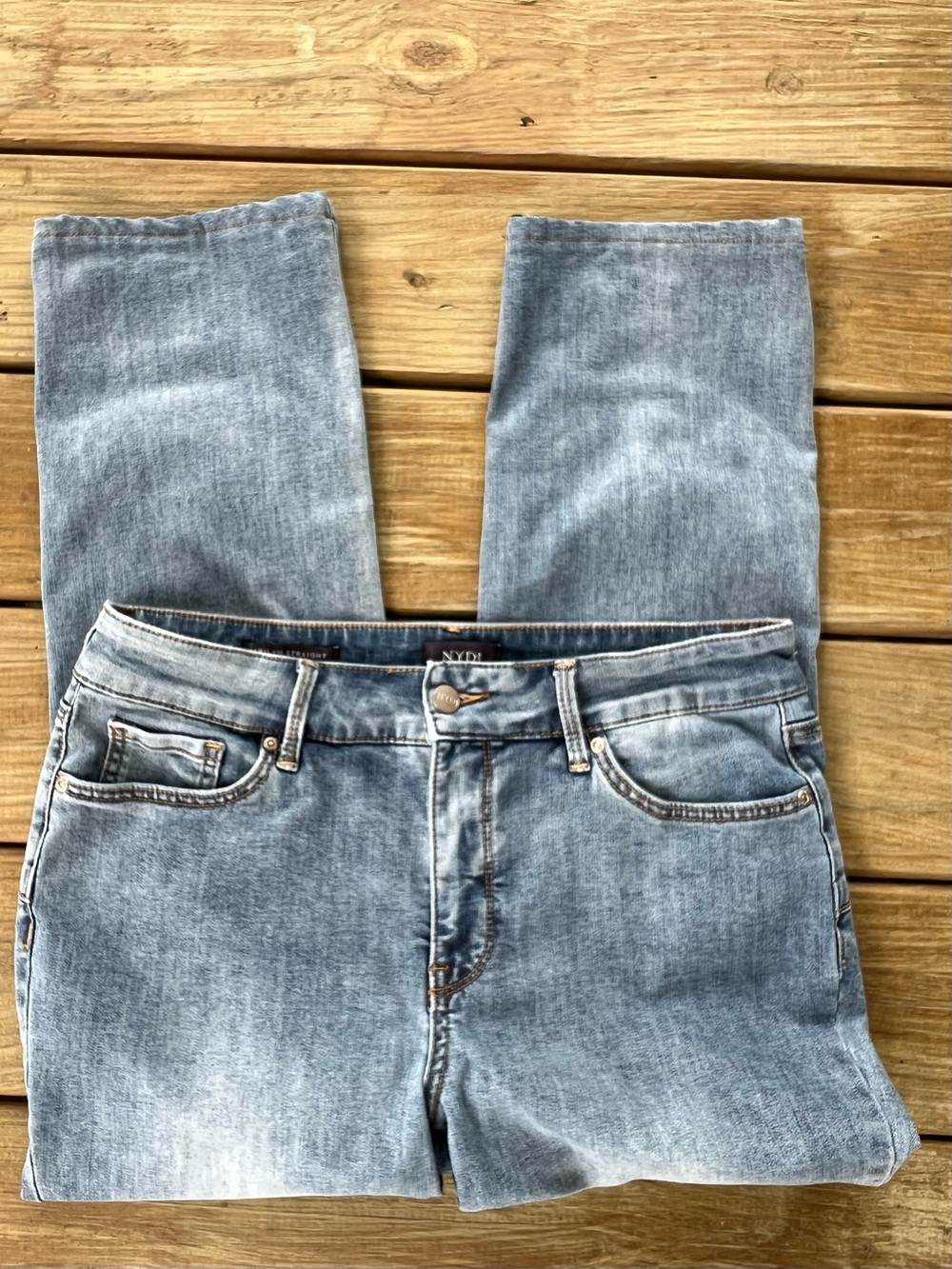 NYDJ Marilyn Straight Jeans 12P Blue Cool Embrace Lift Tuck Petite